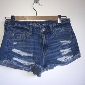 Distressed jean shorts